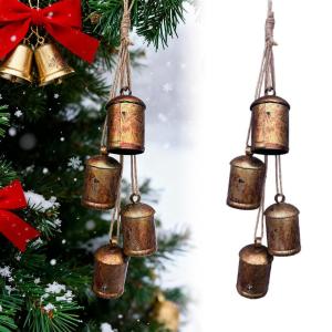 Christmas Door Decor Bells Rustic Xmas Tree Ornaments Iron Wind Chimes Home Decorations for Wreath Garden Wall