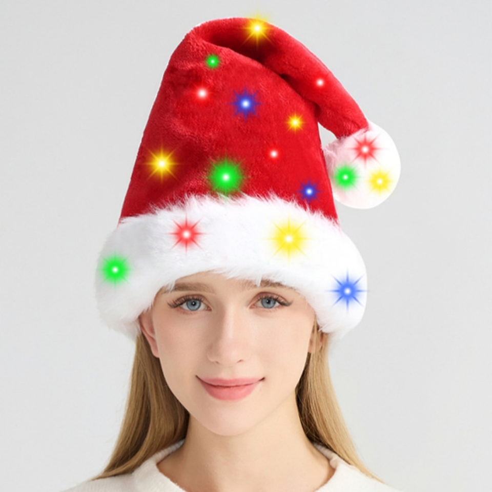 Led Christmas Hat Bright Red Christmas Hat Christmas Party Hat Battery-Powered For Gift Exchange Family Gathering Holiday