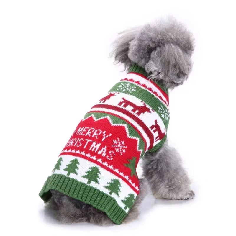 GANAZONO Dog Knitted Sweater Christmas Jumper Winter Coat Holiday Outfit Plaid Yarn Light Green Puppy Apparel