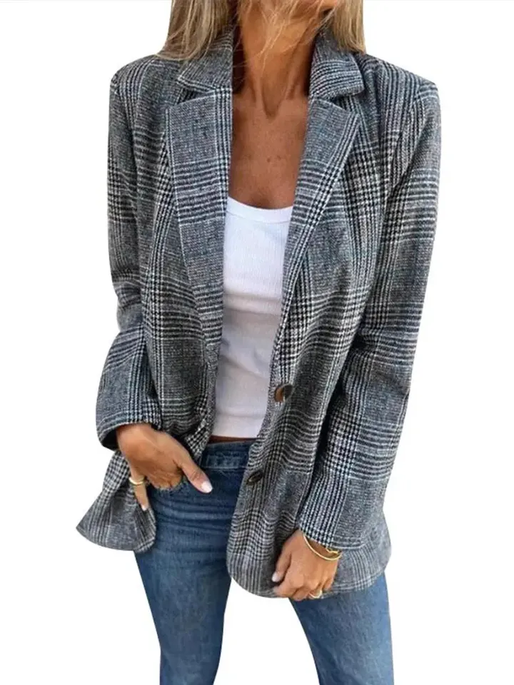 Chic Houndstooth Print Coats Women Elegant Office Laple Single Breasted Long Sleeve Lady Jackets 2024 Autumn Female Streetwears