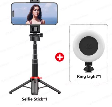 F07 Selfie Stick Tripod with Image Stabilization, Extendable Shooting Handle, Bluetooth Shooting Aid, Carabiner Phone Holder