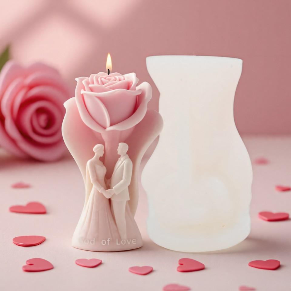 Rose Couple Silicone Candle Mold DIY Flower Handmade Soap Resin Mold Valentine's Day Gift