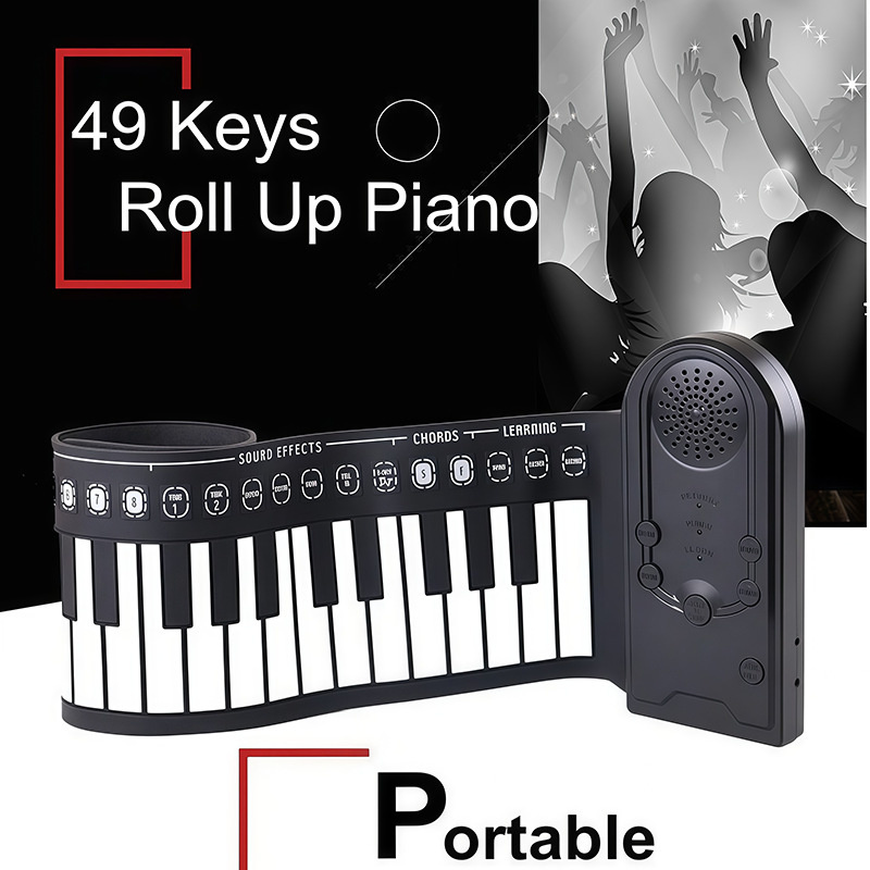 49-key Roll-up Piano With Speaker Silicone Portable Folding Electronic Keyboard For Children And Beginners Rollable Keys