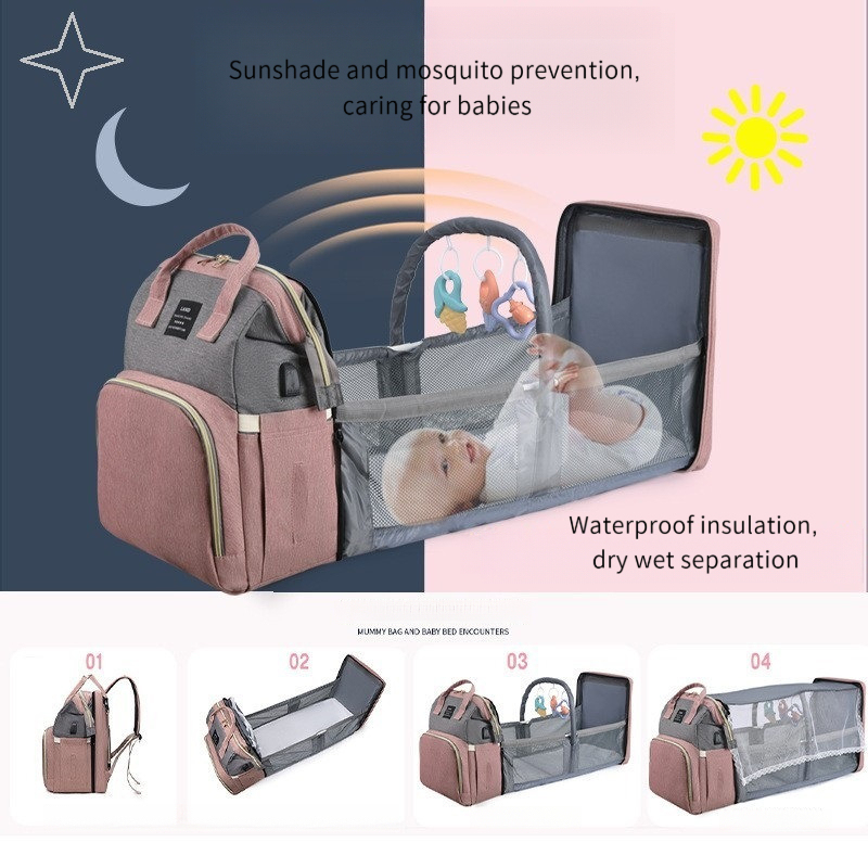 Mommy Bag Multifunctional Foldable Bedside Travel Bottle Large Capacity Dry Wet Separation Mother And Babyexternal USB interface