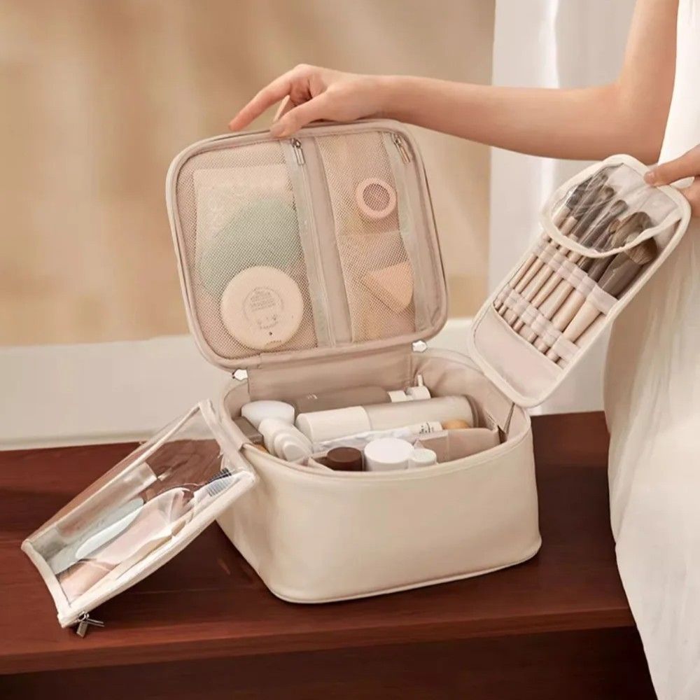 Makeup bag i PU-läder med flera lager