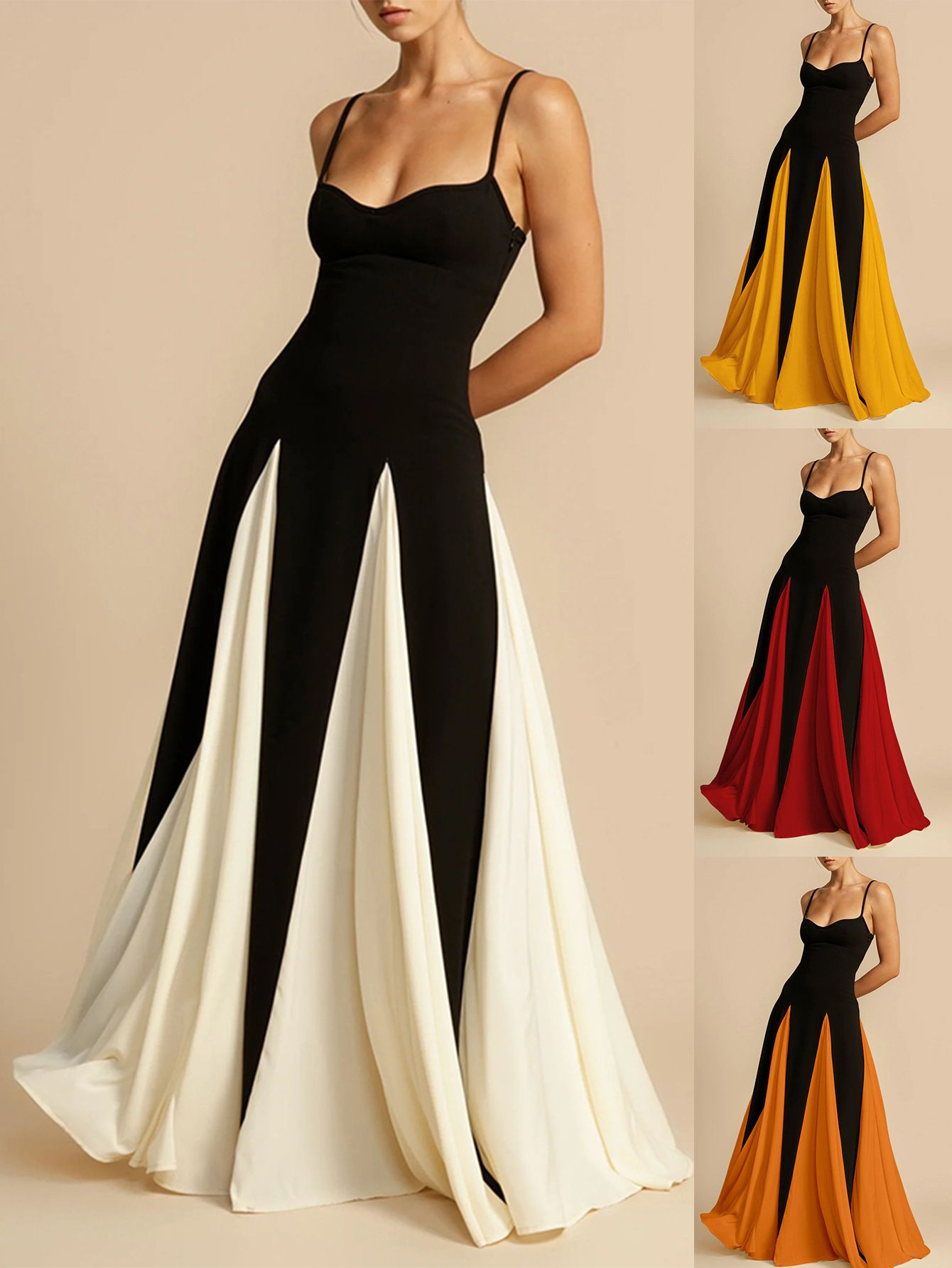 Elegant, Stylish, and Sexy: Trendy Nightclub-Style Off-Shoulder Strappy Dress with Spliced ​​Flared Hem