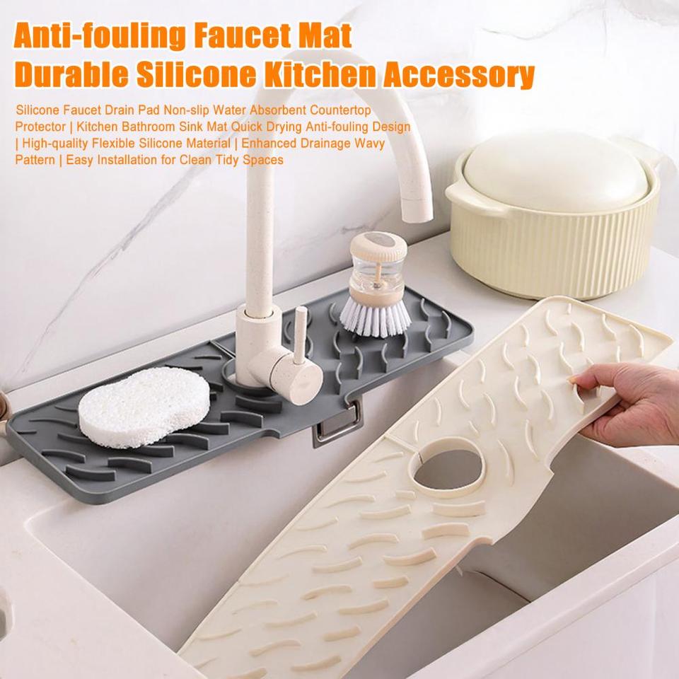Sink Quick Drying Pad Silicone Faucet Drain Pad Quick Drying Water Absorbent Non-slip Silicone Sink Mat Set for Kitchen Bathroom