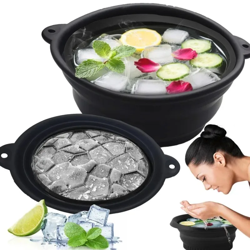 1PC Portable Foldable Silicone Ice Basin with Built-in Ice Tray for Household Care Washing Ice Bath Facial Massage Bowl