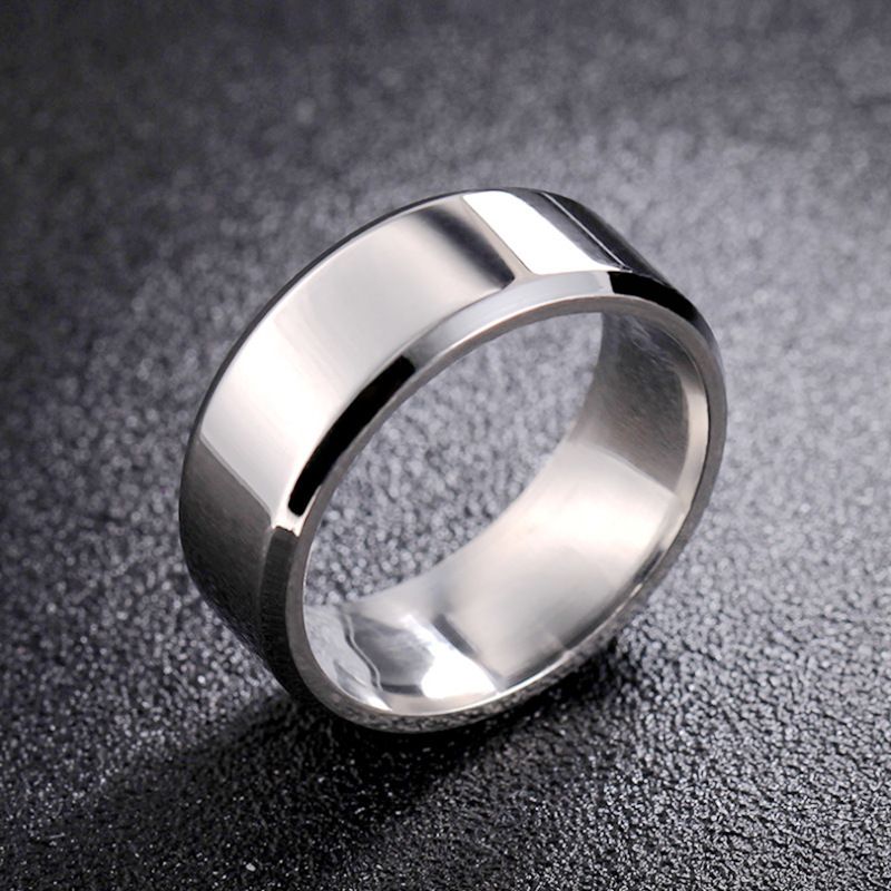 Women's Plain Titanium Steel Ring — Simple, Polished Band with Dual Beveled Edges | Trendy Couple's Jewelry