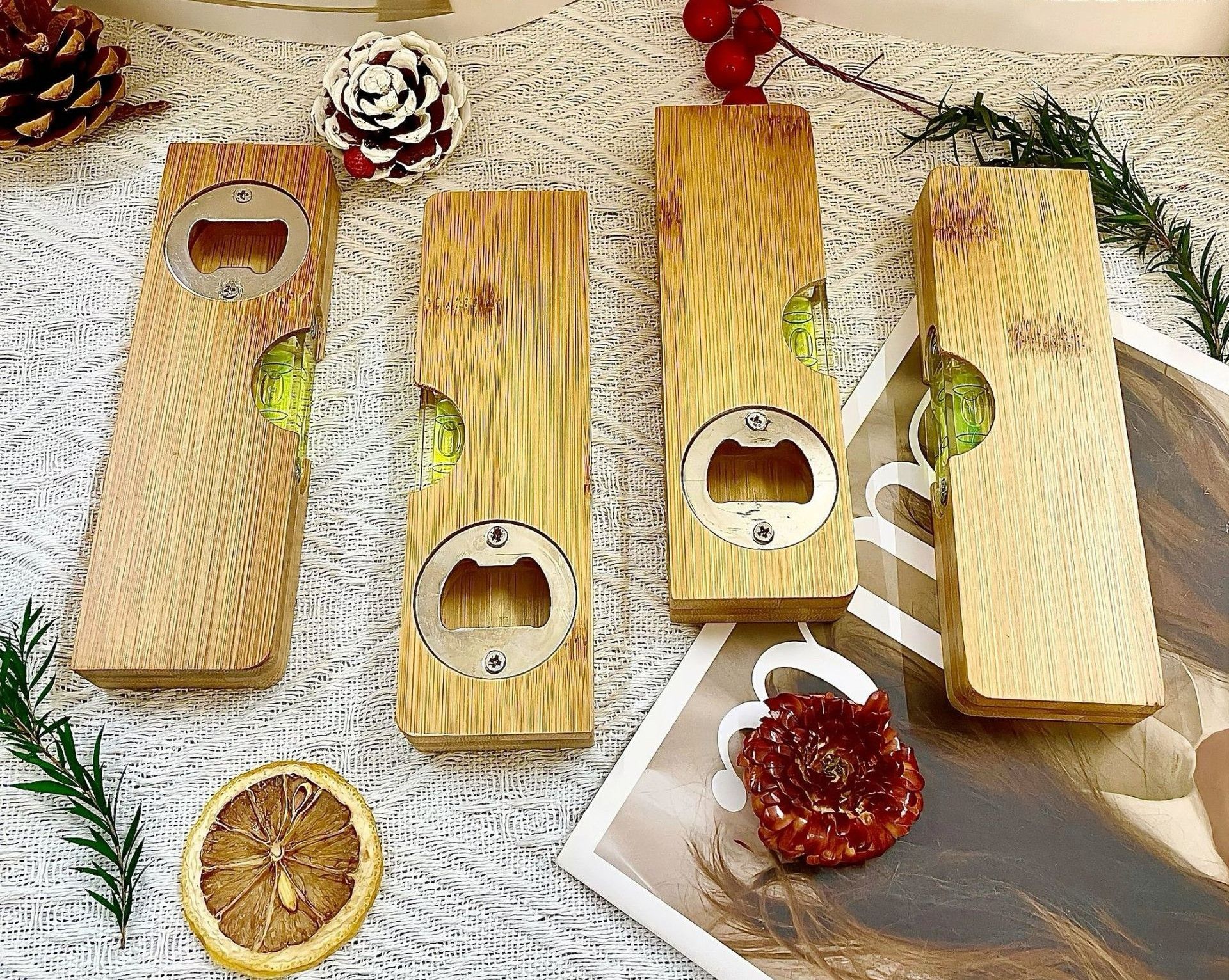 Creative Wooden Bottle Opener — Bamboo & Wood Bottle Opener with Built-in Spirit Level