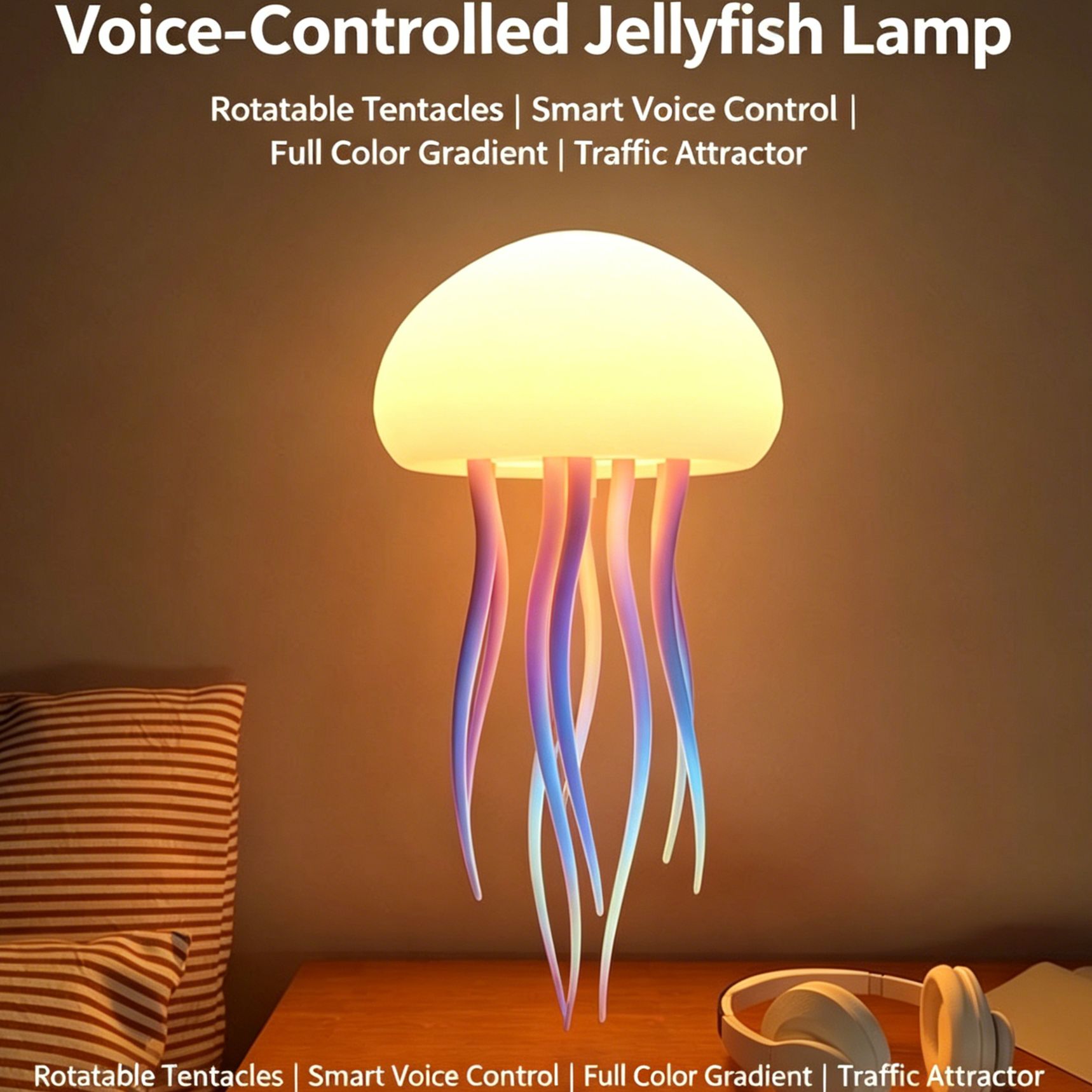 Smart Voice-Activated Jellyfish Lamp — Levitating Ambient Light, Creative Night Light with Lifelike Tentacles and Dazzling Gradient Colors