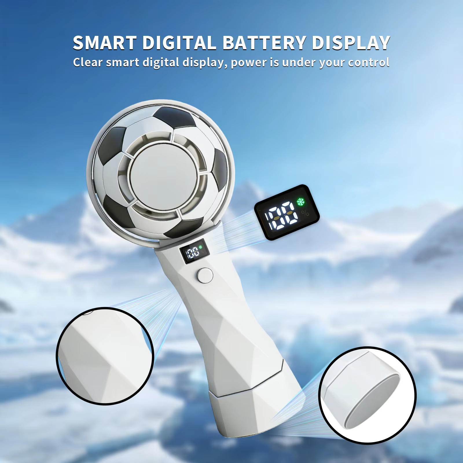 Portable Soccer Turbo Cooling Handheld Fan with Cold Compress, 6 Wind Speeds 3000mAh Rechargeable, For Outdoor Sport Travel