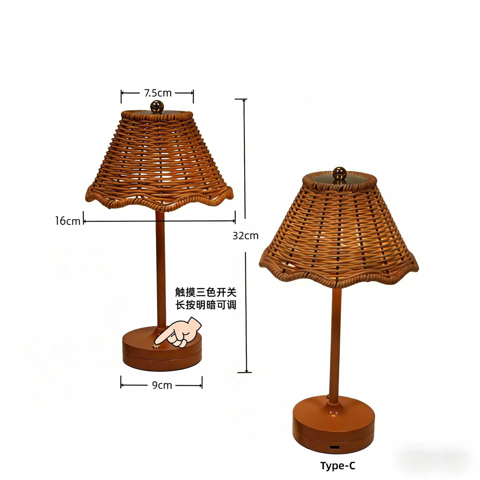Retro rattan table lamp, bedside bedroom ambient light, USB charging table lamp