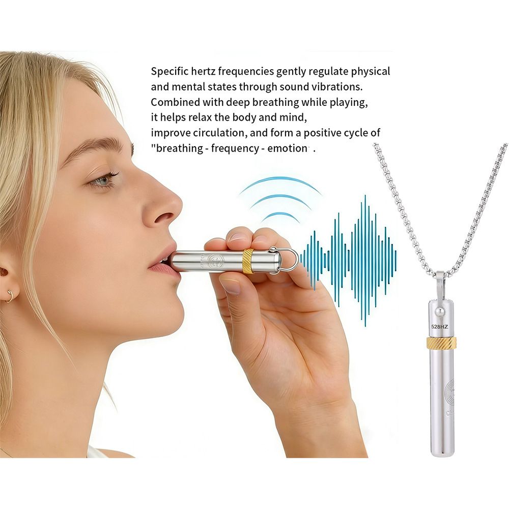 528Hz Low-frequency Whistle Sound Healing Meditation Breathing Decompression Whistles Stainless Steel Mindfulness Pendant